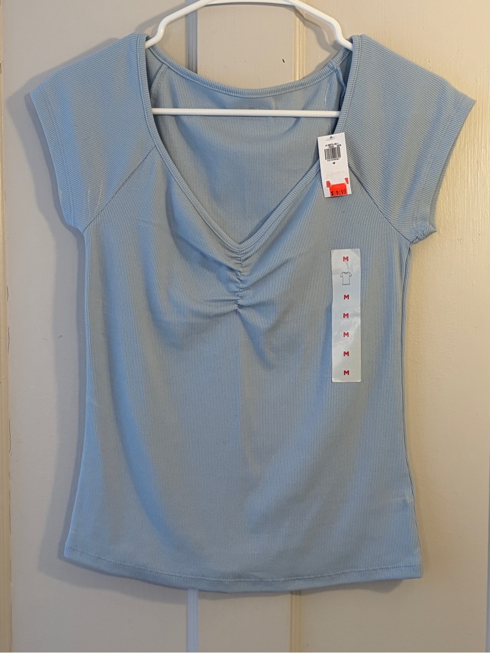 Old Na y Light Blue Ruched V-Neck Top